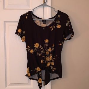 Black shirt with yellow golden flowers barely worn.